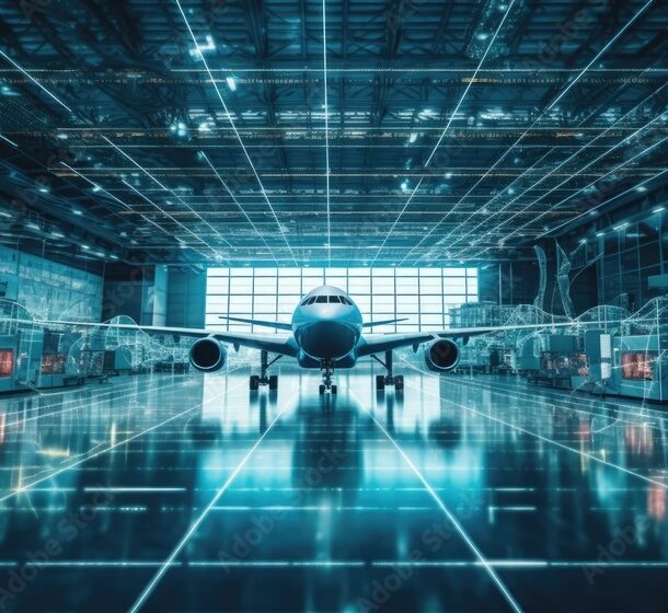 Business professionals collaborating with AI technology during digital transformation